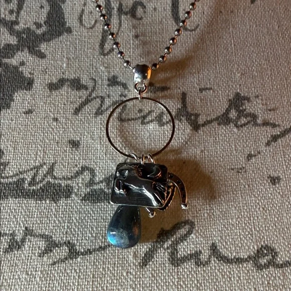 Silver horse, horseshoe,heart & labradorite Charm Necklace - Picture 7 of 8